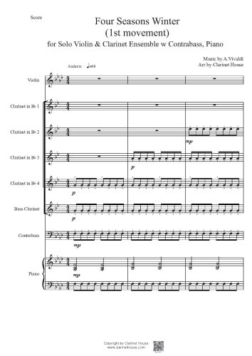 Four Seasons for Winter 1st Movement for Violin Solo, Clarinet Ensemble w CB, Pno
