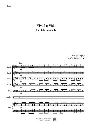 Viva La Vida for Fl Quartet with Piano, Cello & Set Drum