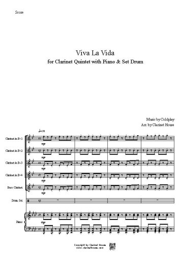 Viva La Vida for Clarinet Quintet with Piano & Set Drum