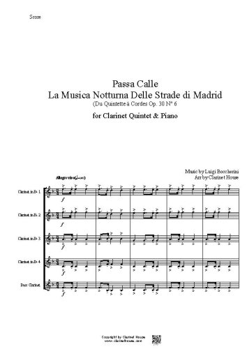 La Musica Notturna Delle Strade di Madrid by Boccherini for Clarinet Quintet