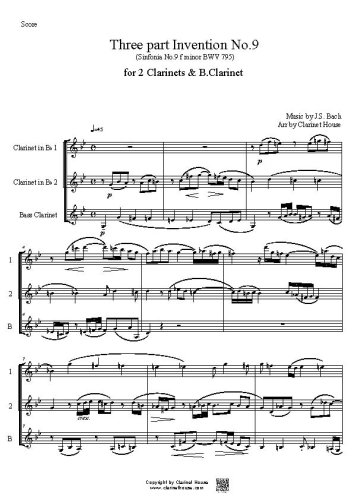Bach 3 part Invention No.9 )Sinfonia 9 f minor BWV 795) for 2 Clarinets & B.Clarinet