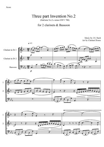 Three-Part Inventions, BWV 787-801 - No.2 in C minor, BWV 788 for 2 Clarinets & Bassoon 