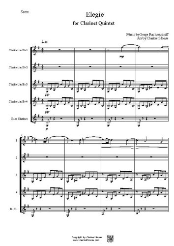 Elegie (Elegy) by Serge Rachmaninoff for Clarinet Quintet