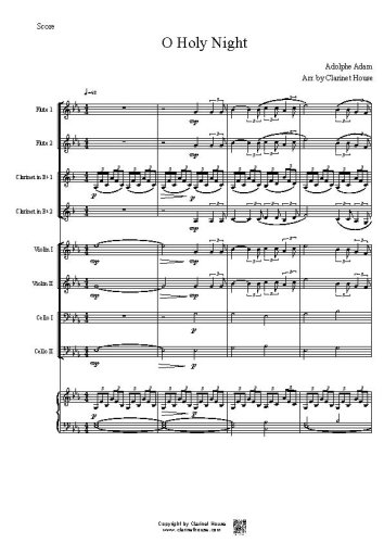 O Holy Night for 2Fl, 2Cl, 2Vn, 2 Cello & Piano