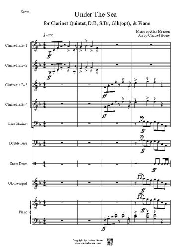 Under the Sea for Clarinet Quintet, D.B, S.Dr, Glk(opt), & Piano