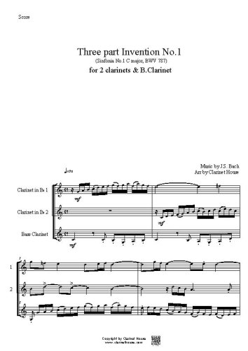 Bach 3 part Invention No.15 (Sinfonia 1-15 ) for 2 Clarinets & B.Clarinet